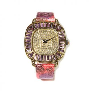 Heidi Daus "It's High Time to Sparkle" Snake Embossed Leather Strap Watch   7598820