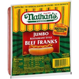 Nathan's Famous Jumbo Restaurant Style Beef Franks, 5 count, 12 oz