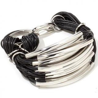 Stately Steel Multistrand Black Cord 7 1/2" Bracelet   7435497