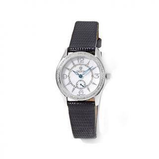 Croton .45ct Diamond Bezel Stainless Steel Black Leather Strap Watch   7721012