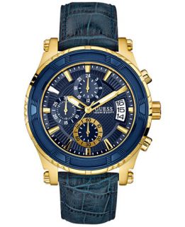 GUESS Mens Chronograph Blue Croc Embossed Leather Strap Watch 46mm