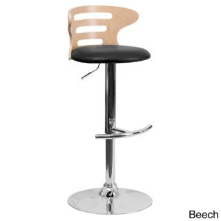 Beech Bentwood Adjustable Bar Stool with Black Vinyl Seat and Cutout