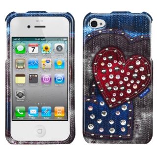 INSTEN Blue Jean Hearts Phone Case Cover with Studs for Apple iPhone 4