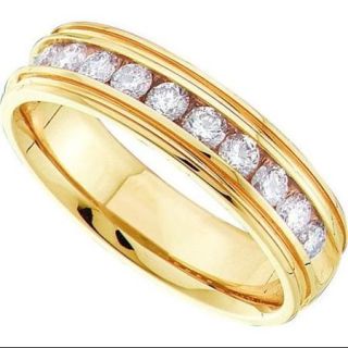 14K Yellow Gold 0.53ctw Shiny Channel Diamond Step Edge Machine Set Band Ring