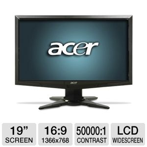Acer G185HAb 19 Class Widescreen 1366x768 LCD Monitor   720p, 1366x768, 169, 60Hz, 5ms, 10001 Native, 500001 Dynamic, VGA