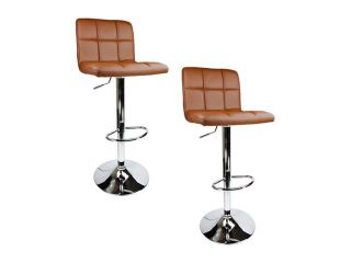 Chic Modern Adjustable Synthetic Leather Bar Stool Cushion Seat Set of 2 White
