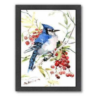 Americanflat Blue Jay And Berries Framed Painting Print