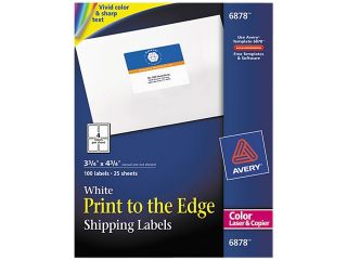Avery 6878 Shipping Labels for Color Laser & Copier, 3 3/4 x 4 3/4, Matte White, 100/Pack