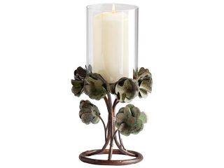 Cyan Design Iron and Glass Small Leigh Green Rose Candleholder   Bronze Patina
