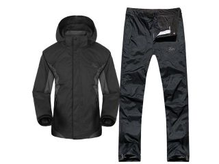 Men's waterproof outdoor sports suits for hiking Black jacket/ Black pants M