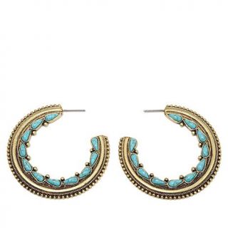 Nancy LeWinter "Desert Glam" Simulated Turquoise Goldtone Hoop Earrings   8074780