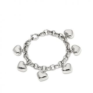 Stately Steel "Puff Heart" Charm 7 1/2" Stainless Steel Bracelet   7658347