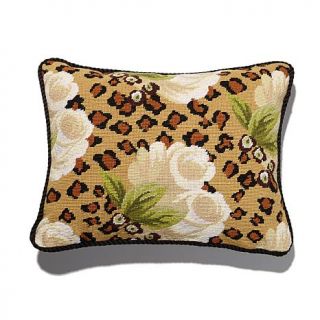 Clever Carriage Home Leopard and Ivory Rose Hand Needlepoint Pillow   7537468