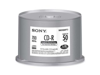 SONY 700MB 48X CD R Thermal Printable 50 Packs Spindle Disc Model 50CDQ80PT3