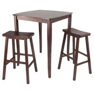 Inglewood 3 Piece Set High Table with Saddle Seat Bar Stools   Walnut