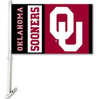 BSI Products NCAA 11 in. x 18 in. Oklahoma 2 Sided Car Flag with 1 1/2 ft. Plastic Flagpole (Set of 2) 97019