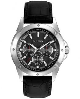 Bulova Mens Black Leather Strap Watch 43mm 96C113   Watches   Jewelry