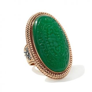 Statements by Amy Kahn Russell Carved Green Quartzite 2 Tone Bronze Ring   7789605