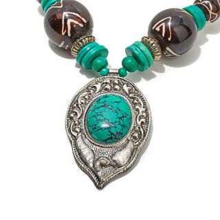 BAJALIA "Pakshi" Simulated Turquoise Silvertone Beaded 22" Drop Necklace   8003226