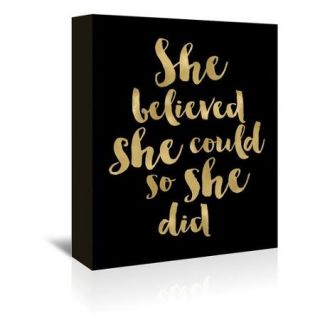Americanflat She Believed She Could Gold on Black Textual Art on Wrapped Canvas