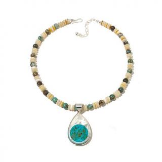 Jay King Chrysocolla and Mother of Pearl Sterling Silver Pendant with Necklace   7605322