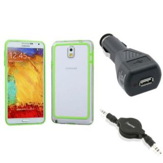 Insten Green TPU MyBumper Case+DC Charger+3.5mm Audio Cable For Samsung Galaxy Note 3 Accessories