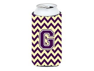 Letter G Chevron Purple and Gold Tall Boy Beverage Insulator Hugger CJ1058 GTBC