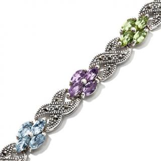 Gray Marcasite Multigemstone Floral Design Sterling Silver 7 1/2" Bracelet   7510319