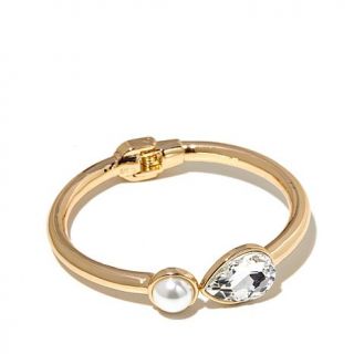 R.J. Graziano "Pearls Please" Simulated Pearl and Crystal Goldtone Open Hinged    1173051