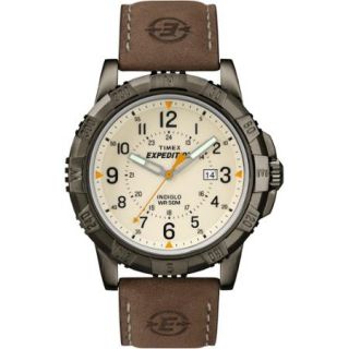 Timex Men's Expedition Rugged Metal Field Watch, Brown Leather Strap