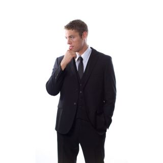 West End Mens Young Look Slim Fit Black Vested Suit   16245380