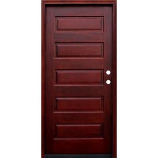 Pacific Entries 36 in. x 80 in. Contemporary 5 Panel Stained Wood Mahogany Prehung Front Door with 6 Wall Series M55ML6