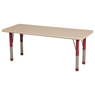 ECR4Kids 24 x 60 Rectangular Activity Table With Chunky legs & Standard Glide, Maple/Maple/Red