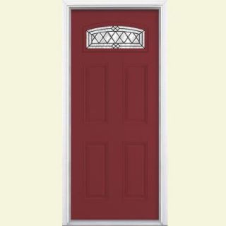 Masonite 36 in. x 80 in. Halifax Camber Fan Lite Painted Smooth Fiberglass Prehung Front Door with Brickmold in Vinyl Frame 24369
