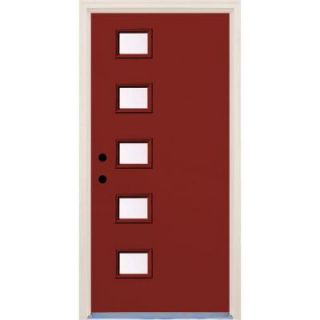 Builders Choice 36 in. x 80 in. Cordovan 5 Lite Clear Painted Fiberglass Prehung Front Door with Brickmould HDX161739
