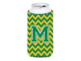 Letter M Chevron Green and Gold Tall Boy Beverage Insulator Hugger CJ1059 MTBC