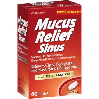 LNK International Mucus Relief Sinus Tablets Expectorant/Nasal Decongestant, 60 ct