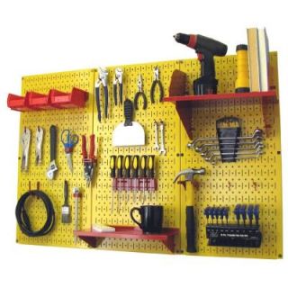 Wall Control 32 in. x 48 in. Metal Pegboard Standard Tool Storage Kit with Yellow Pegboard and Red Peg Accessories 30WRK400YR