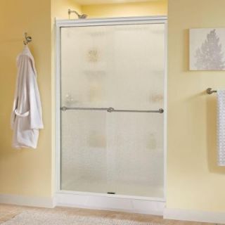 Delta Crestfield 47 3/8 in. x 70 in. Semi Framed Sliding Shower Door in White with Nickel Hardware and Rain Glass 171273
