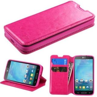 Insten Hot Pink Flip PU Leather Card Holder Stand Wallet Case For LG D415 Optimus L90