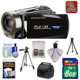 Bell & Howell DNV16HDZ 1080p HD Video Camera Camcorder with Infrared Night Vision (Black) with 8GB Card + Case + Tripod + Accessory Kit