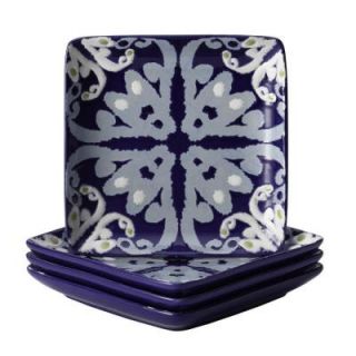 Rachael Ray Dinnerware Ikat 4 Piece Stoneware Appetizer Plate Set in Blue Print 58769