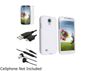 Insten White Hard Case + Clear LCD Protector + USB Cable + Black Headset Compatible with Samsung Galaxy S4 i9500