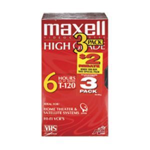 Maxell T 120 HG/3 Premium High Grade VHS Videocassettes  120 Minutes, 3 Pack