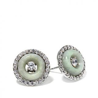 Jade of Yesteryear Jade and CZ Sterling Silver Round Stud Earrings   7628463