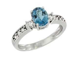 10k White Gold Natural London Blue Topaz Ring Oval 7x5 mm Diamond Accent, sizes 5   10