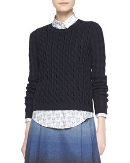RED Valentino Long Sleeve Velvet Cable Sweater