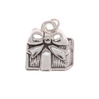 Antiqued Silver Plated Gift Wrapped Present With Bow Charm 14mm (1)