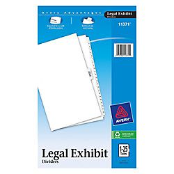 Avery 30percent Recycled Avery Style Premium Collated Legal Index Exhibit Dividers Side Tab 1 25 8 12 x 14
