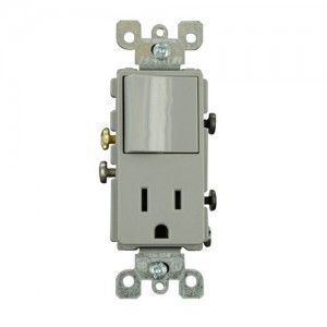 Leviton 5625 GY Light Switch, Decora Combination Switch, Rocker & Receptacle, Single Pole   Gray